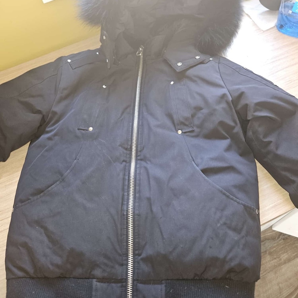Black Hooded Jacket with Fur Trim